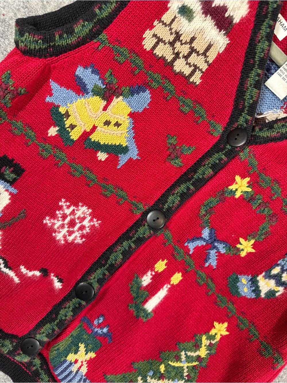 Vintage Cleo Christmas Sweater Vest Red Small Holiday Knit Ugly Christmas - Picture 7 of 14